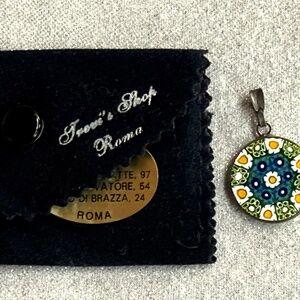 Murano Millefiori Venetian Glass Pendant 925 Silver Bezel Setting Rome Italy